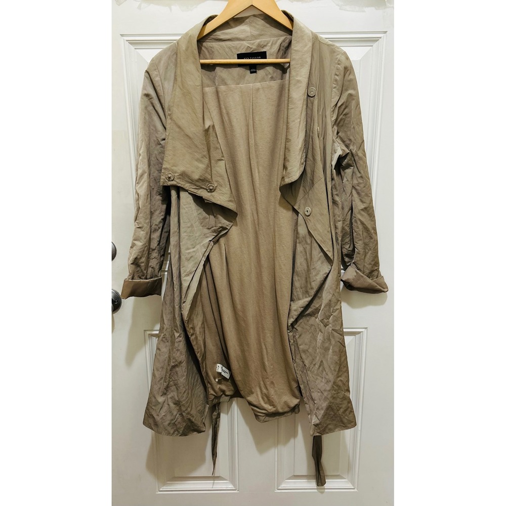Ann Taylor Womens Drape Front Trench Coat Jacket Size L Beige Lightweight‎